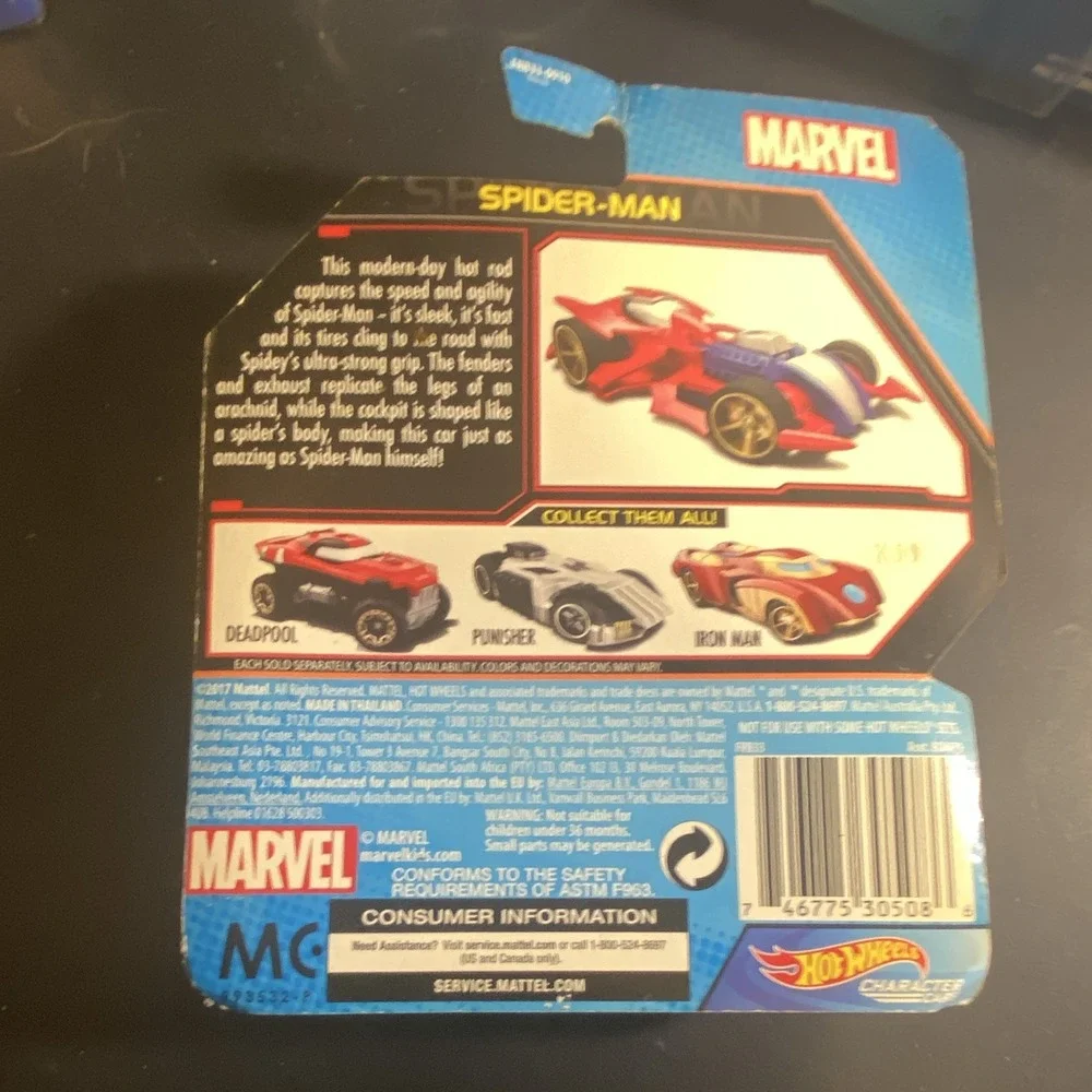 Hot Wheels Character Cars Marvel Lot 4 Diecast 1:64 2017 Spider-Man Iron Man